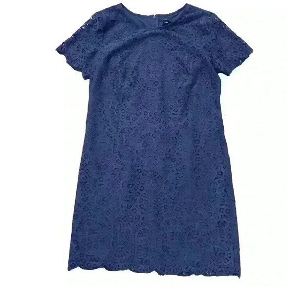 Ann Taylor Shift Dress Lace Overlay Size 10 Navy Oversized Career Dinner classic - Picture 7 of 8